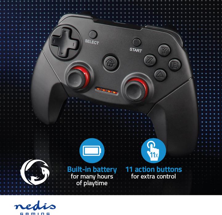 Actual product image Nedis Gamepad | Wireless | Battery-powered | PC | Number of buttons: 11 | Cable length: 1.00 m | Black (PC)