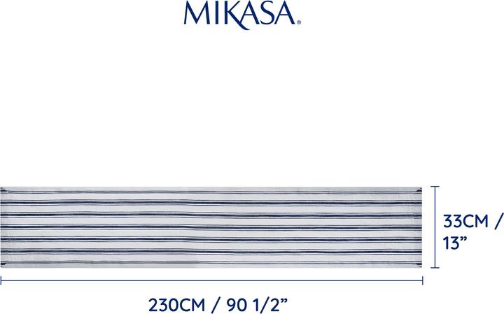 Actual product image Mikasa Navy Stripe Cotton and Linen Table Runner, 230 x 34cm