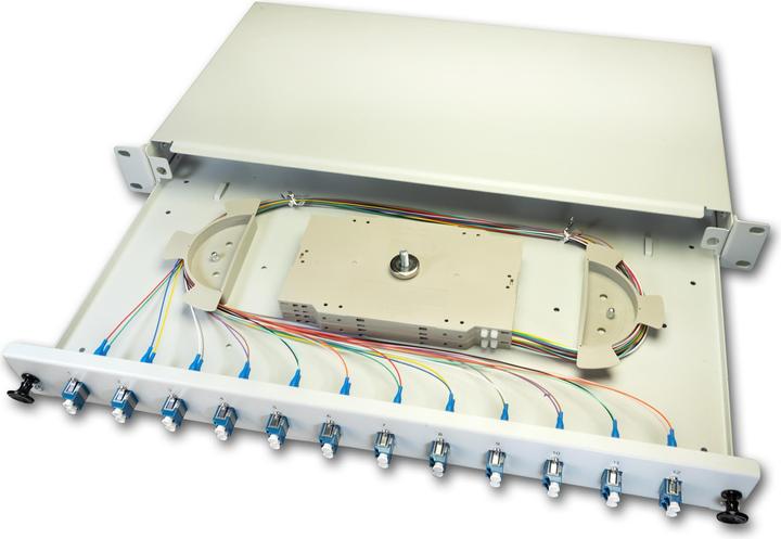 Actual product image Lightwin FO splice box, 24 fibers, 12x DLC multimode, 50/125µm OM3 pigtail splice boxes (1.50 m)