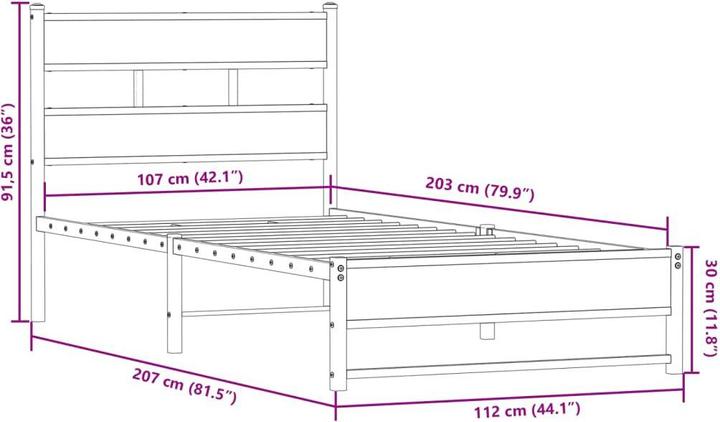 Produktbild VidaXL Metallbett Bett Lattenrost Einzelbett Bettgestell ohne Matratze 107x203cm (107 x 203 cm)