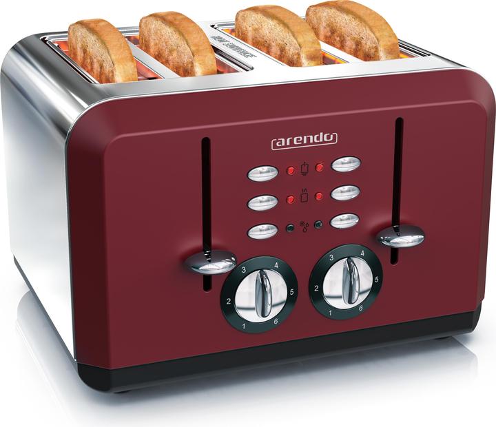 Produktbild Arendo Edelstahl Toaster 4 Scheiben, Automatik, Edelstahl, Wärmeisolierendes Doppelwandgehäuse, rot
