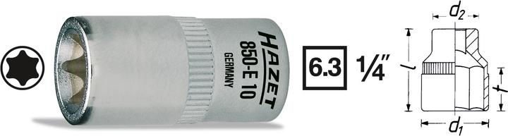 Produktbild HAZET Steckschlüsseleinsatz ∙ TORX 850-E10 ∙ Vierkant6,3 mm (1/4 Zoll) ∙ Aussen TORX Profil ∙ E10