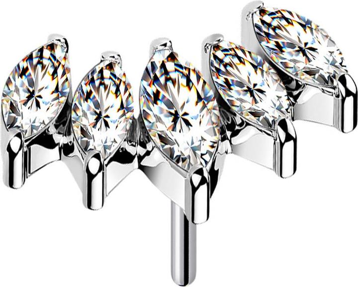 Produktbild Star Piercing Threadless Fächer silber mit fünf Kristalle silber (ohne Messing, Titan G23)