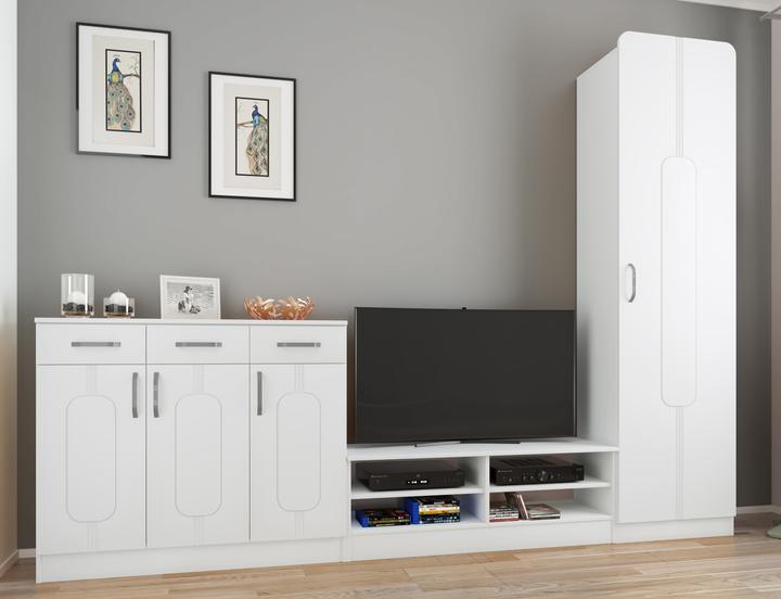 Produktbild VCM Holz Kommode Sideboard Highboard Anrichte Schrank Balia 3 Schublade Drehtüren (105 x 36 x 89 cm)