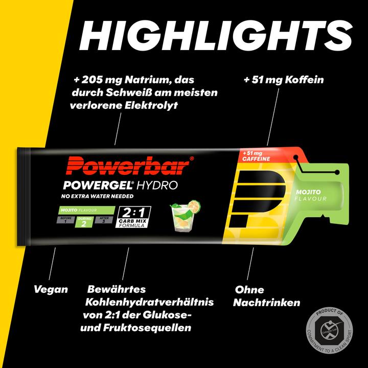 Produktbild Powerbar PowerGel Hydro (Mojito, Koffein, 24 Stk., 1850 g)