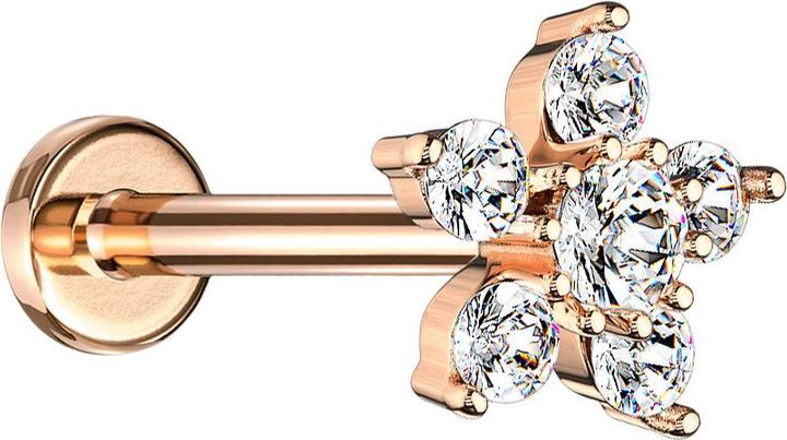 Actual product image Star Piercing Micro Labret internal thread rose gold flower crystal silver (Brass, Surgical steel 316L)