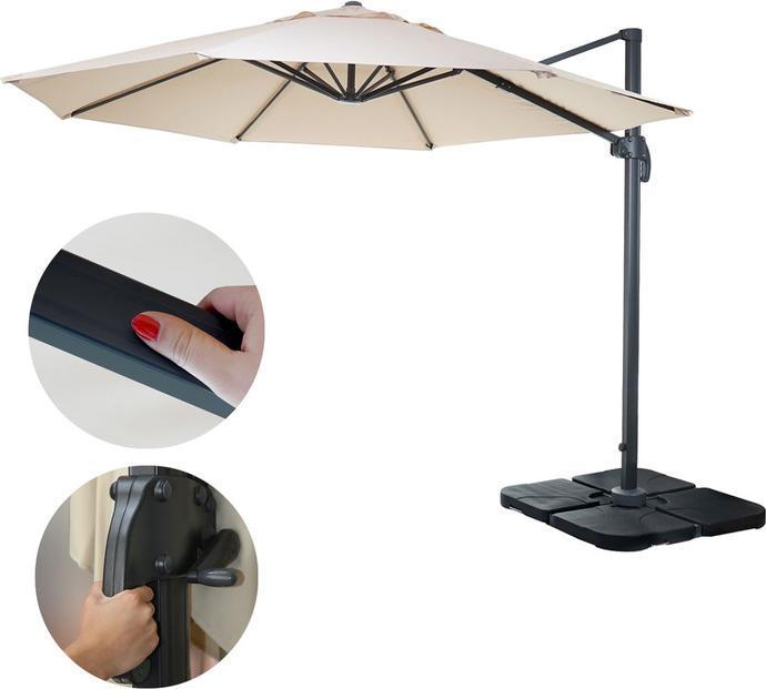 Actual product image Mendler Gastronomy traffic light umbrella, parasol, round Ø 3m polyester aluminium/steel 23kg - cream with (3 m)