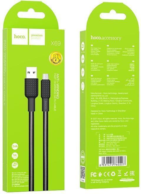 Actual product image Partner Telecom USB-A to microUSB X69, 18W, 2A, 1m, black (1 m, USB 3.0)