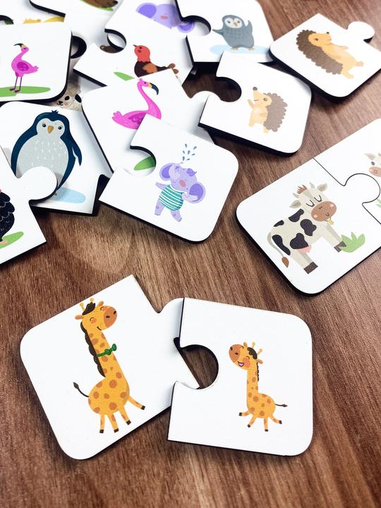 Activity Board Puzzle 2 piece jigsaw, educational material, homeschool preschool cards, animals matching game
