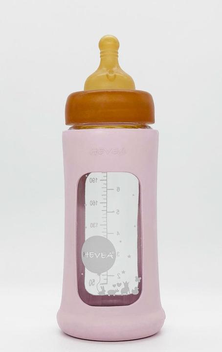 Produktbild Hevea Babyfläschchen aus Glas m. Kautschukmantel / weiter Hals (250 ml) / Powder Pink (250 ml)