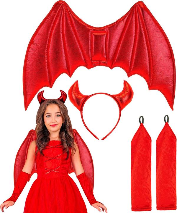 Immagine prodotto Widmann Vestito costume da diavolo per bambini, coda, corna, guanti senza dita (158)