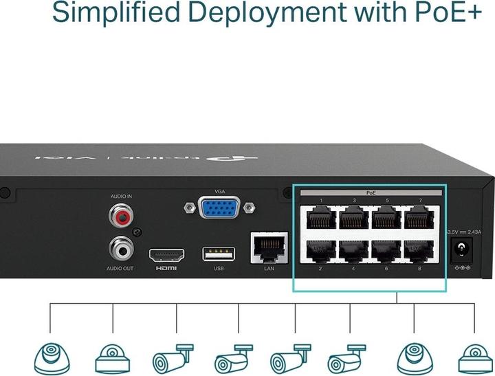 Immagine prodotto TP-Link VIGI NVR1008H-8MP - NVR, 8 canali, 8x PoE (Videoregistratore di rete (NVR))