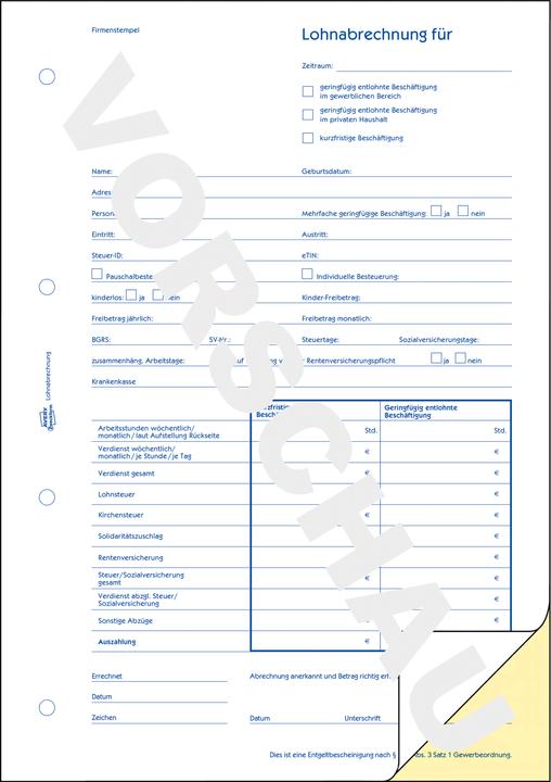 Produktbild Avery Lohnabrechnung A4 Minijob weiss/gelb (40 x)