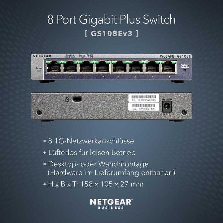 Actual product image Netgear Gs108e-300pes (8 Ports)