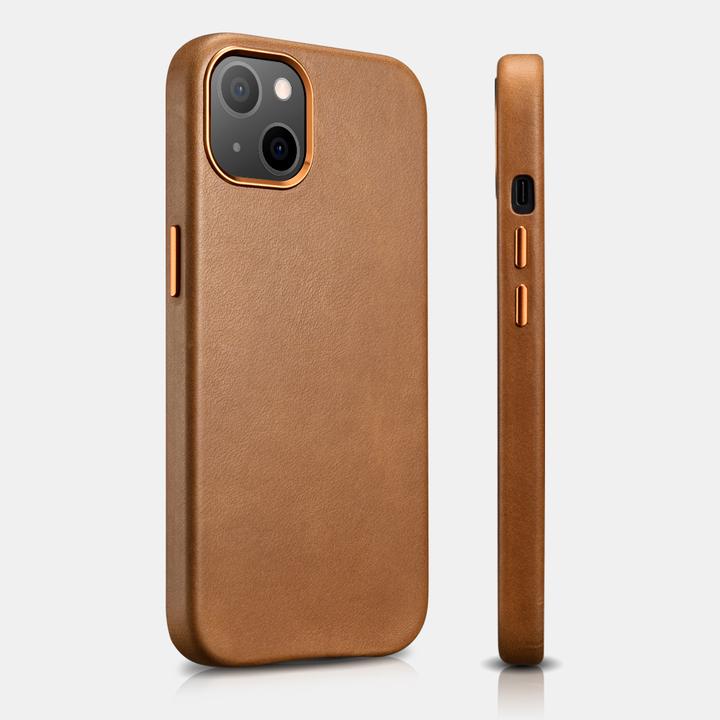 Image du produit iCarer Etui en cuir huilé recouvert de cuir véritable pour iPhone 13 noir (Compatible avec MagSafe) (Apple iPhone 13)