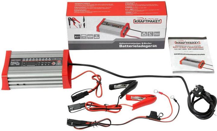 Dino Chargeur automatique Chargeur de batterie entièrement automatique avec fonction de camping (12V, 20 A)