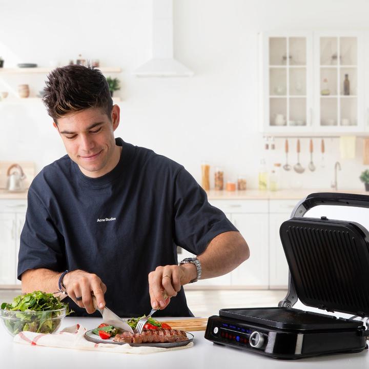 Immagine prodotto Domo Genius Grill elettrico a contatto Rivestimento antiaderente, con display Acciaio inox, nero (Spina UE)
