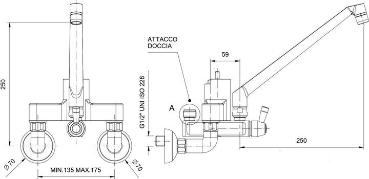 Actual product image Gastro Hero Professional two-hole dishwashing spray + wall-mounted mixer tap