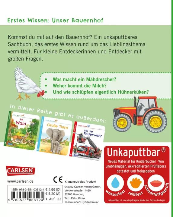 Immagine prodotto Unkaputtbar: Erstes Wissen: Unser Bauernhof (Tedesco, Petra Klose, 2022)