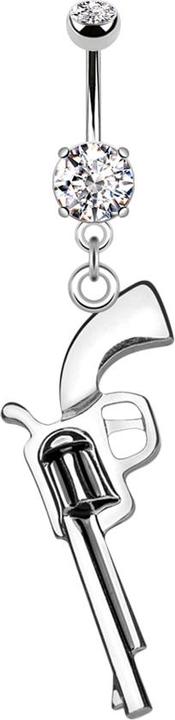 Produktbild Star Piercing Banane silber mit zwei Kugeln Kristall silber Anhänger Revolver (Messing, Chirurgenstahl 316L)