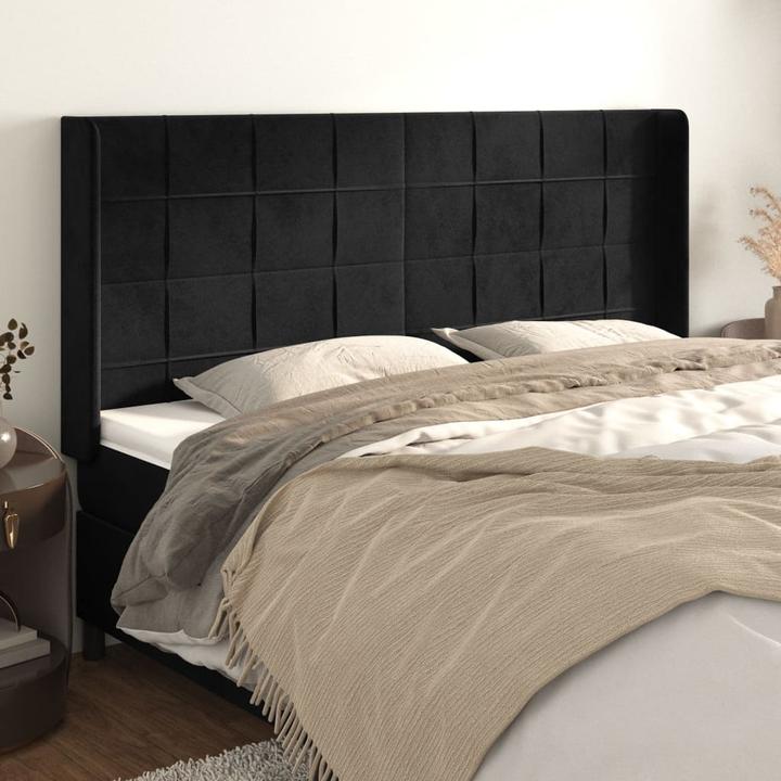 Produktbild VidaXL Kopfteil mit Ohren Schwarz 203x16x78/88 cm Samt,Farbe (203 x 16 x 88 cm)