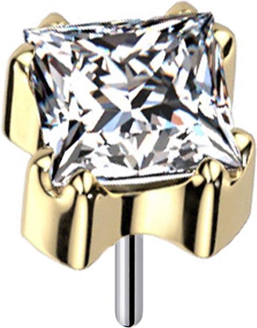 Star Piercing Threadless vergoldet quadratischer Kristall silber gefasst (ohne Messing, Titan G23)