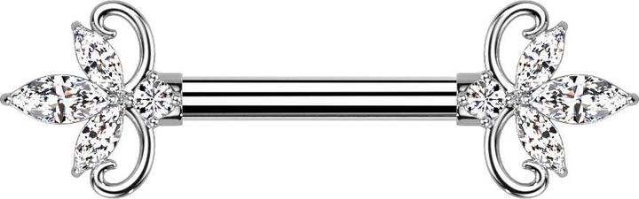 Actual product image Star Piercing Barbell silber doppel Herz Kristalle silber (Brass, Surgical steel 316L)