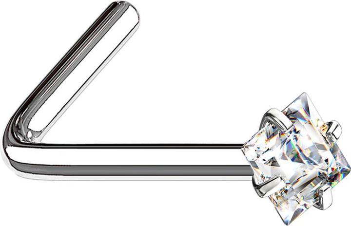 Produktbild Star Piercing Nasenstecker gewinkelt silber quadratischer Kristall silber gefasst (Chirurgenstahl 316L, ohne Messing)