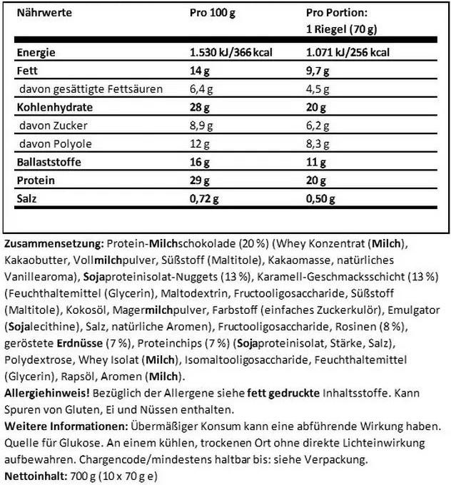 Nutritional values and ingredients Optimum Nutrition Fruit & Nut Protein Crisp Bar (70g) (Fruit & Nut, 1 pcs., 70 g)