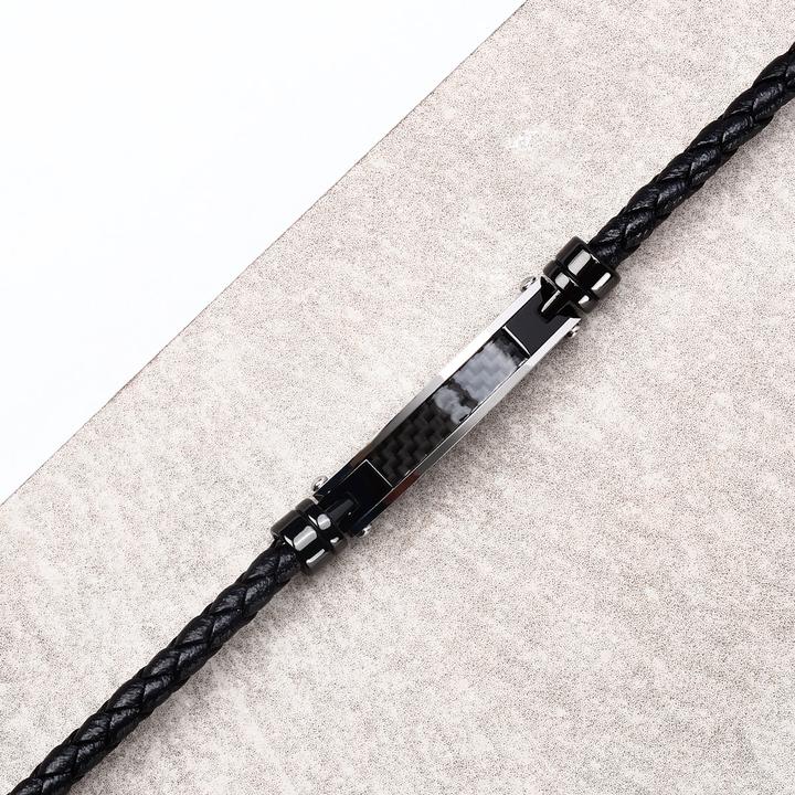 Actual product image Morellato Modern menÌs black leather bracelet Moody SQH59 (21 cm, Leather, Stainless steel, Carbon)