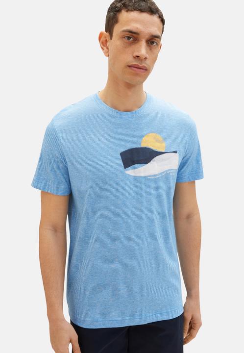 Image du produit Tom Tailor T-Shirt Gestreiftes Kurzarmshirt mit Rundhalsausschnitt und Foto-Print (XL)