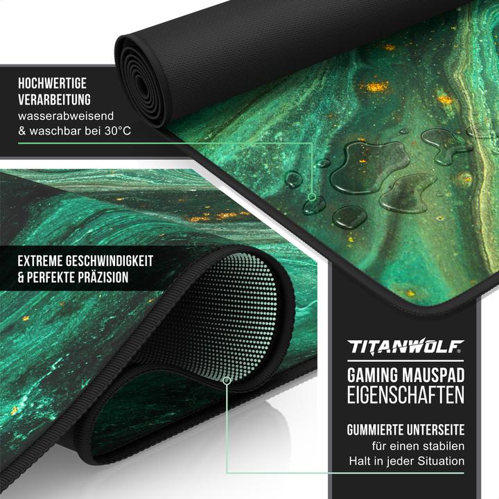 Produktbild Titanwolf Gaming Mauspad, 1200 x 600mm XXXL Speed Gaming Mausmatte, Mousepad Extragrosse Fläche, Marmor Grün (XXL)