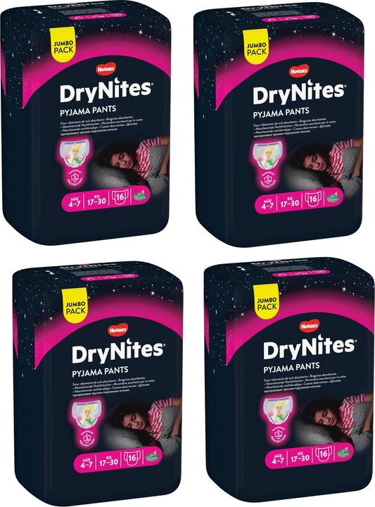 Image du produit Huggies Couches de nuit Jumbo-Pack Girl 4-7 ans (Taille M, Pack mensuel, 64 pièce(s))