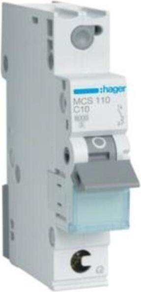 Produktbild Hager MCS110. Nennstrom: 10 A. Typ: C-type, Module Menge (max): 1 Modul(e). Breite: 17,5 mm, Tiefe: 70 mm