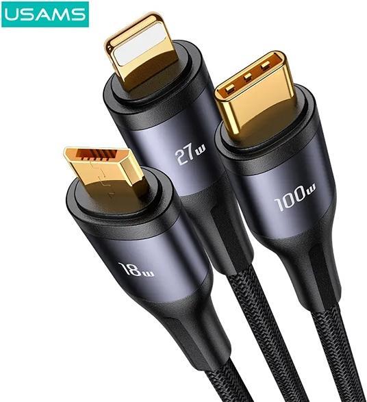Actual product image Usams US-SJ600 U83 3IN1 Transparent Digital Display PD100W Fast Charging & Data Cable 1.2m C To C+L+M (1.20 m, USB 2.0)