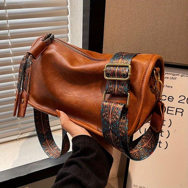 Actual product image Only-Bags.Store Graphic Pattern Zipper Crossbody Bag, Stylish Shoulder Bag with Wide Strap, Vintage Daily