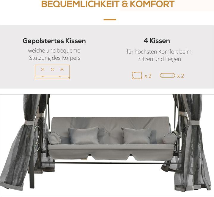 Produktbild Outsunny Hollywoodschaukel Gartenschaukel mit Seitenwänden