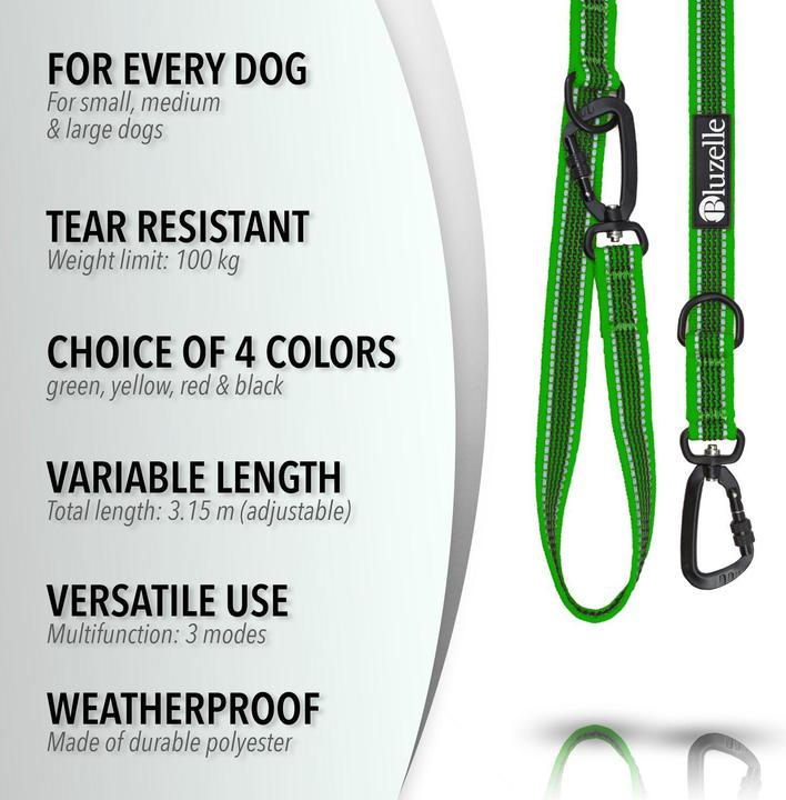 Productafbeelding Bluzelle Hondenriem 3m, dubbele riem met karabijnhaak, verstelbaar (XL, Hond, Loop)