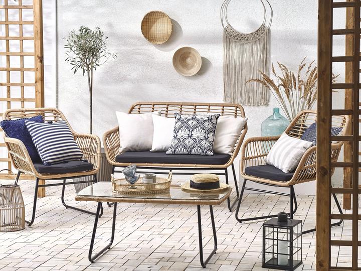 Produktbild Beliani Lounge Set Rattan natürlich 4-Sitzer Auflagen schwarz MINORI