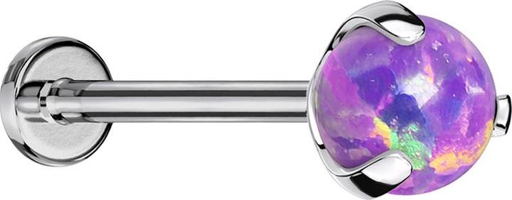 Star Piercing Micro Threadless Labret silber mit Kugel Opal violett gefasst (Titan G23, ohne Messing)