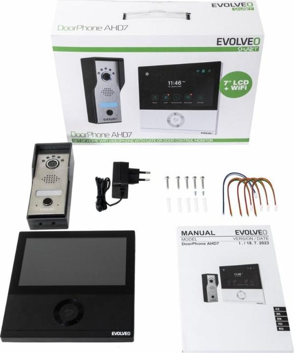 Image du produit Evolveo DoorPhone AHD7, Sada domácího WiFi videotelefonu s ovládáním brány nebo dveří černý monitor (Filaire, Sans fil)