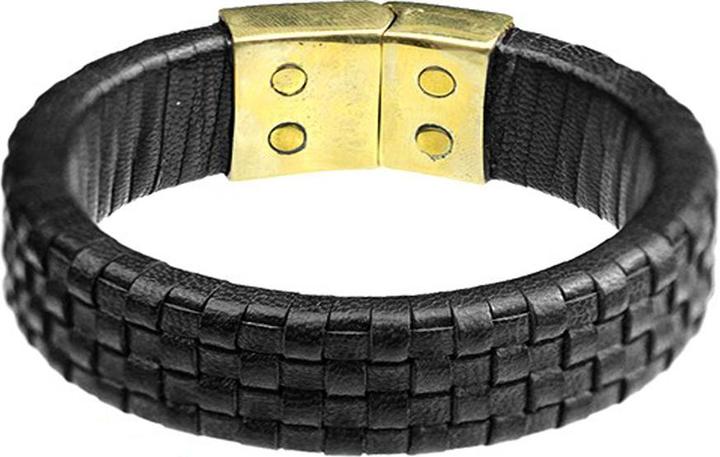 Actual product image Star Piercing Leather bracelet black braided check (21 cm, Brass, Leather)
