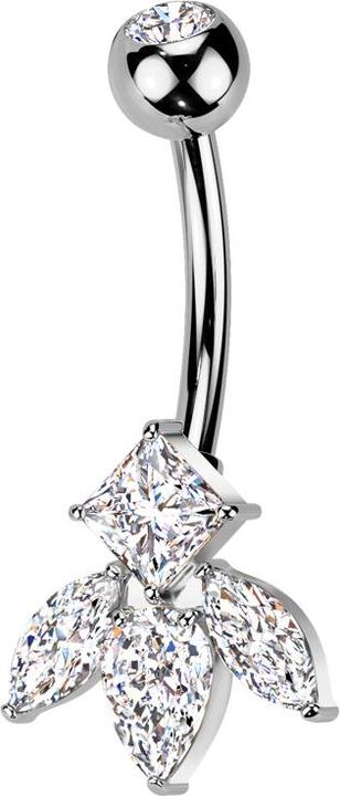 Actual product image Star Piercing Banane silber mit Kugel Kristall silber und drei Ovale und ein eckiger Kristall silber (Brass, Titanium G23)