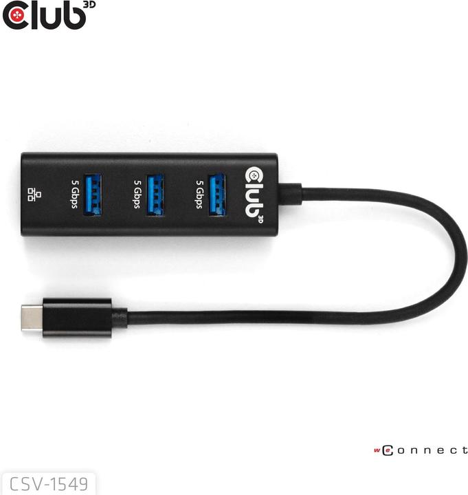 Immagine prodotto Club 3D Hub USB Club3D USB Type-C 3.2 > 3x USB Type A Gigabit Ethernet retail (USB-C, 4 Porti)