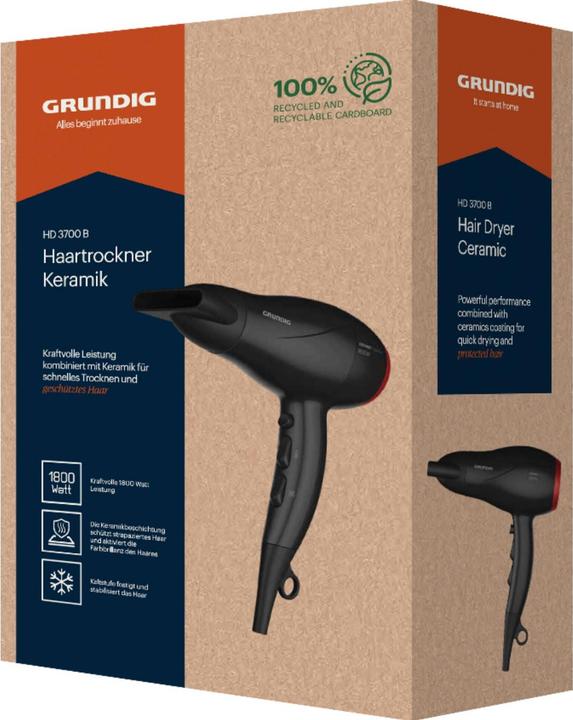 Actual product image Grundig HD 3700 B hairdryer 1800 W, hairdryer, 3 temperature and 2 airflow settings, cold setting, ceramic