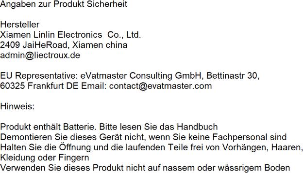 Nährwerte und Zutaten Liectroux V3SPro (Saugwischroboter)