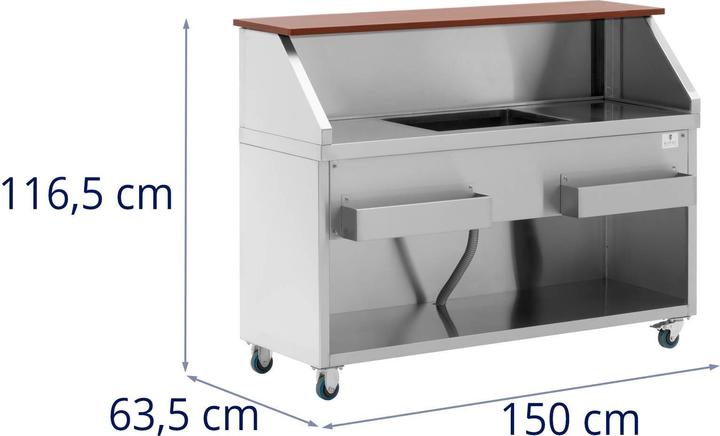 Actual product image Royal Catering Mobile Bar Station - with ice container & bottle holder - 150 cm wood-look counter - (Jigger)