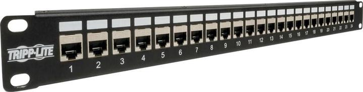 Actual product image Eaton 24-Port 1U Rack-Mount STP Shielded Cat6 /Cat5 Feedthrough Patch Panel RJ45 Ethernet