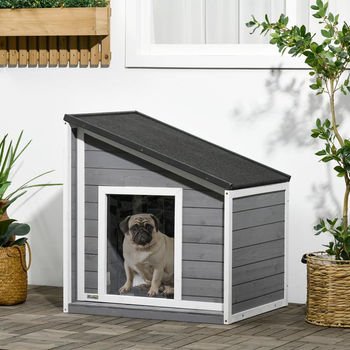 Produktbild PawHut Hundehütte mit zu öffnendem Schrägasphaltdach (Hundehütte)
