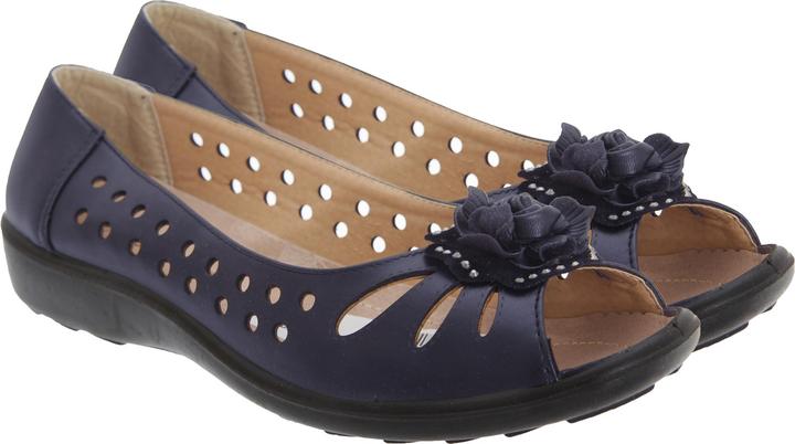 Produktbild Boulevard Ballerinas Schuhe mit Zehenöffnung Lochmuster und BlumenApplikation (42)